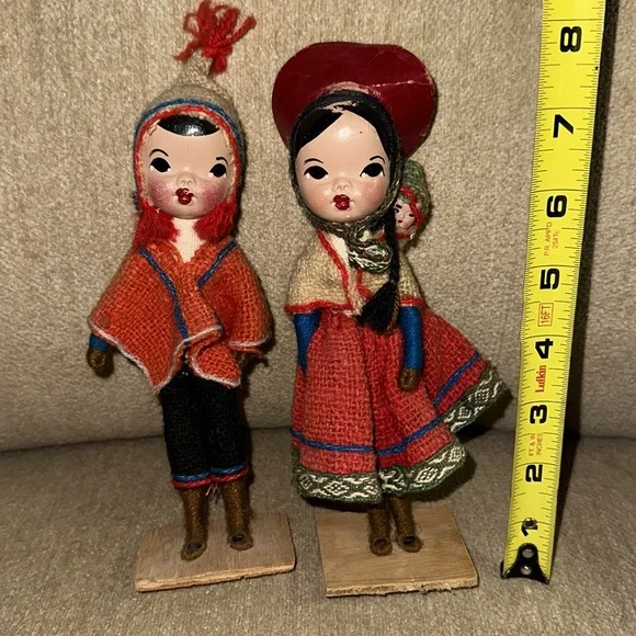 VINTAGE Peruvian Dolls Hand Woven and Painted Folk Art Boy Girl With Baby - Picture 2 of 6